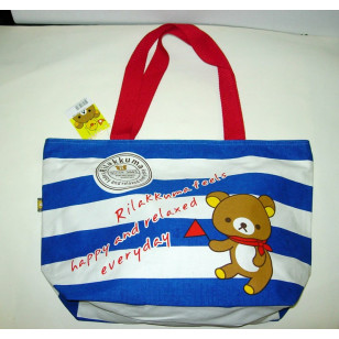 Rilakkuma - Relax Bear White & Blue Stripe Official San X Canvas Shoulder Bag Handbag NWT 